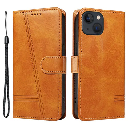 For iPhone 14 Case Lines Imprinted Flip Leather Wallet Phone Cover