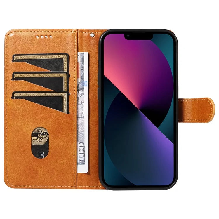 For iPhone 14 Case Lines Imprinted Flip Leather Wallet Phone Cover