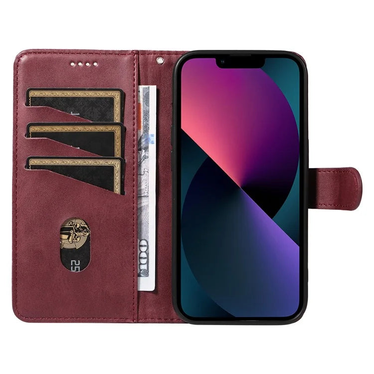 For iPhone 14 Case Lines Imprinted Flip Leather Wallet Phone Cover