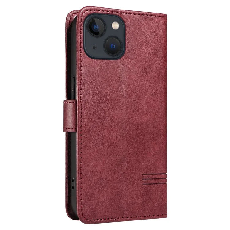 For iPhone 14 Case Lines Imprinted Flip Leather Wallet Phone Cover