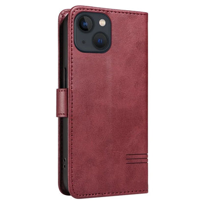 For iPhone 14 Case Lines Imprinted Flip Leather Wallet Phone Cover