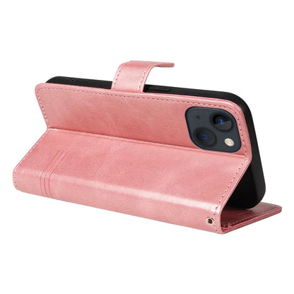 For iPhone 14 Case Lines Imprinted Flip Leather Wallet Phone Cover