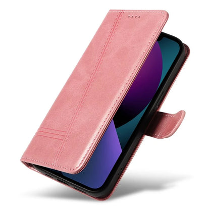 For iPhone 14 Case Lines Imprinted Flip Leather Wallet Phone Cover