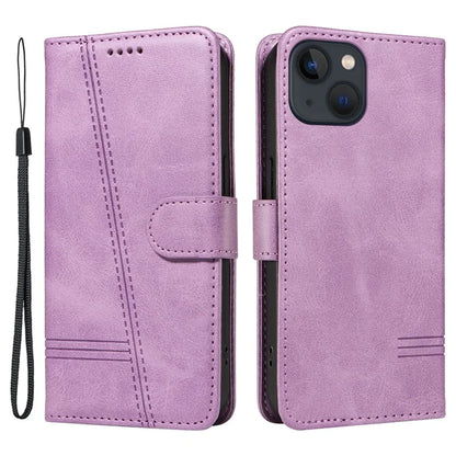 For iPhone 14 Case Lines Imprinted Flip Leather Wallet Phone Cover