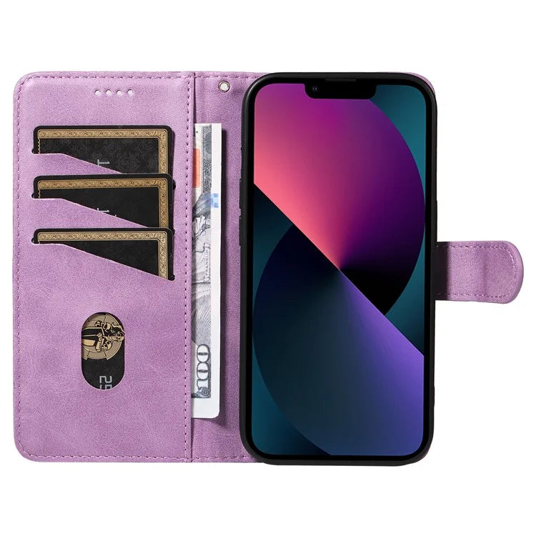 For iPhone 14 Case Lines Imprinted Flip Leather Wallet Phone Cover