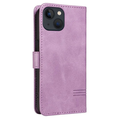 For iPhone 14 Case Lines Imprinted Flip Leather Wallet Phone Cover