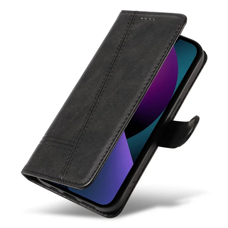 For iPhone 14 Case Lines Imprinted Flip Leather Wallet Phone Cover