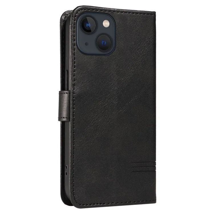 For iPhone 14 Case Lines Imprinted Flip Leather Wallet Phone Cover