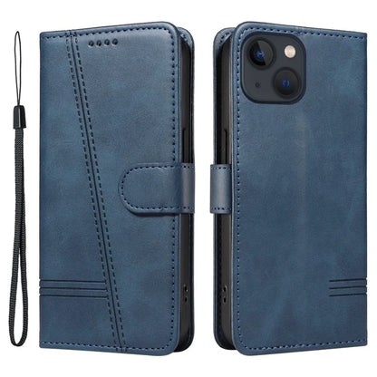 For iPhone 14 Case Lines Imprinted Flip Leather Wallet Phone Cover
