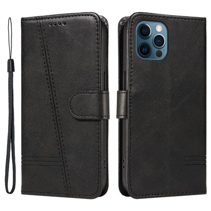 For iPhone 12 Pro Max Case Leather Wallet Cover T-Shape Lines Imprint