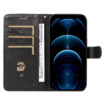 For iPhone 12 Pro Max Case Leather Wallet Cover T-Shape Lines Imprint