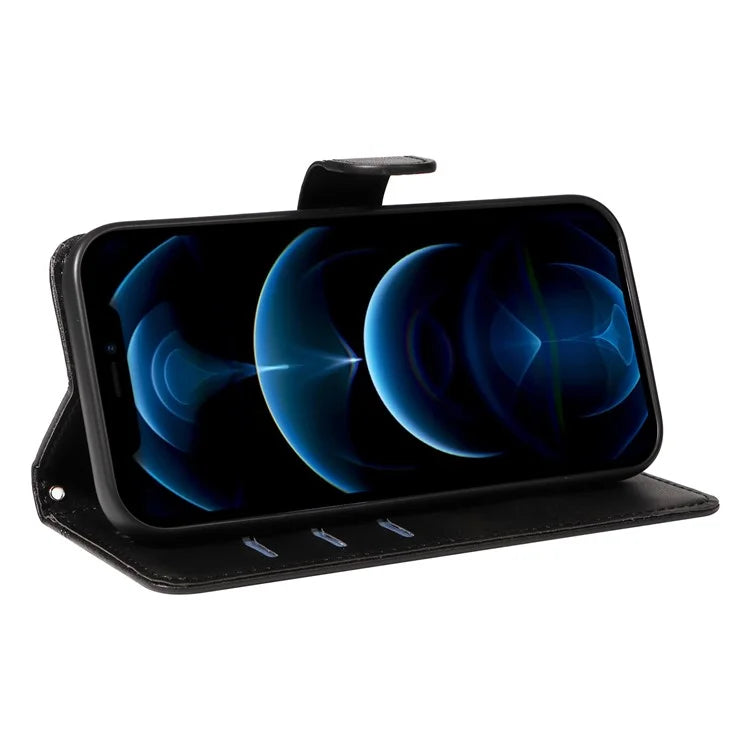 For iPhone 12 Pro Max Case Leather Wallet Cover T-Shape Lines Imprint