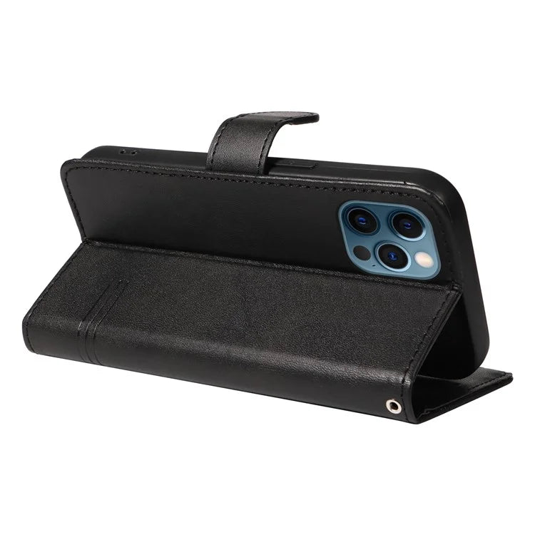 For iPhone 12 Pro Max Case Leather Wallet Cover T-Shape Lines Imprint