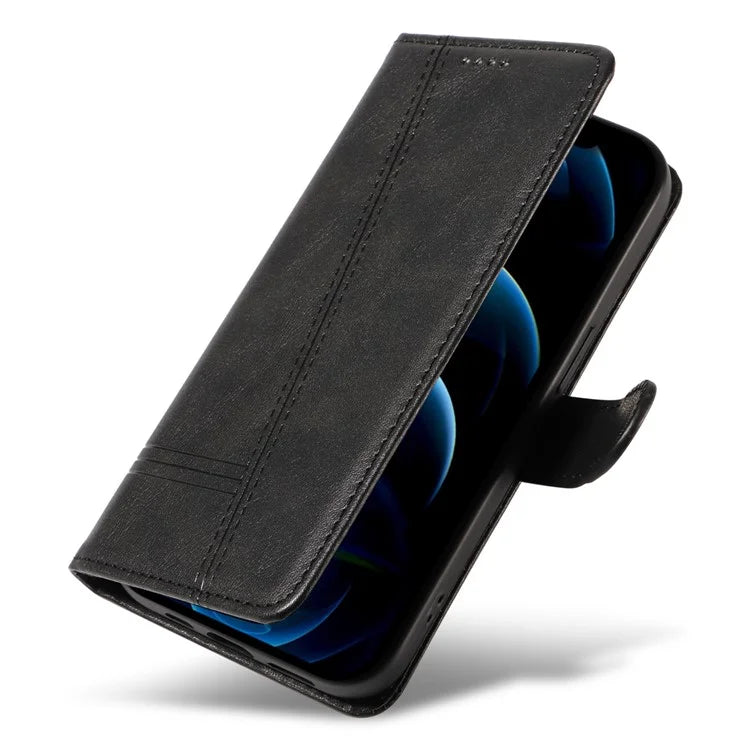 For iPhone 12 Pro Max Case Leather Wallet Cover T-Shape Lines Imprint