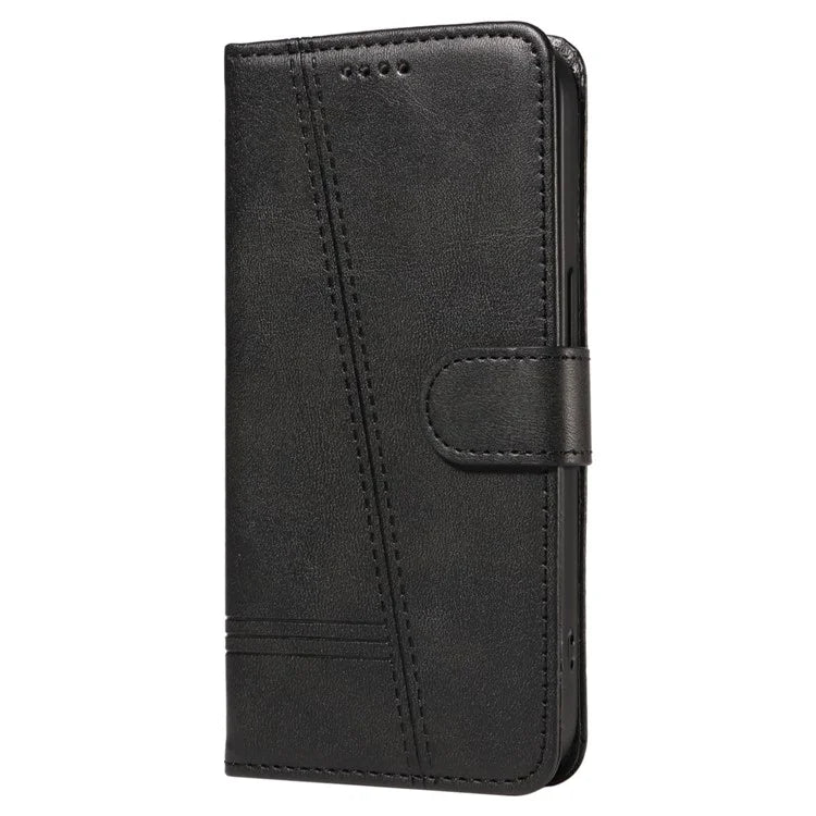 For iPhone 12 Pro Max Case Leather Wallet Cover T-Shape Lines Imprint