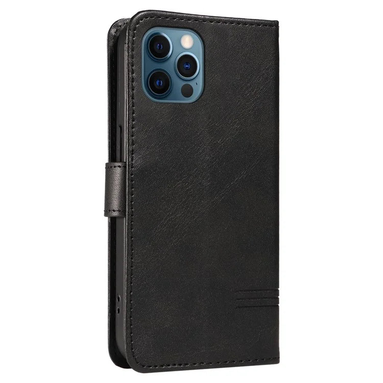For iPhone 12 Pro Max Case Leather Wallet Cover T-Shape Lines Imprint