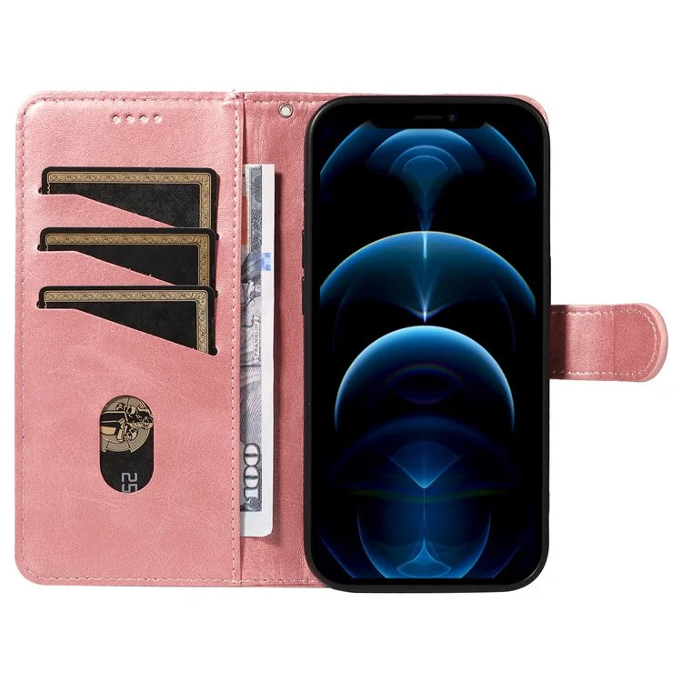 For iPhone 12 Pro Max Case Leather Wallet Cover T-Shape Lines Imprint