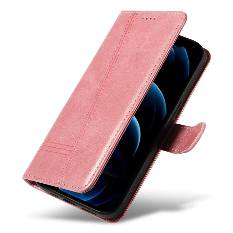 For iPhone 12 Pro Max Case Leather Wallet Cover T-Shape Lines Imprint