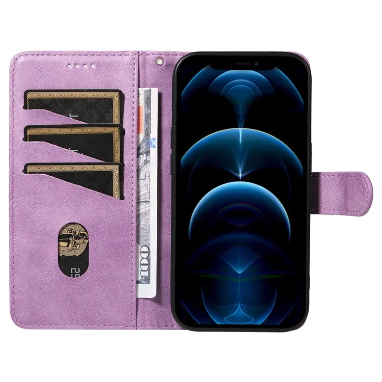 For iPhone 12 Pro Max Case Leather Wallet Cover T-Shape Lines Imprint