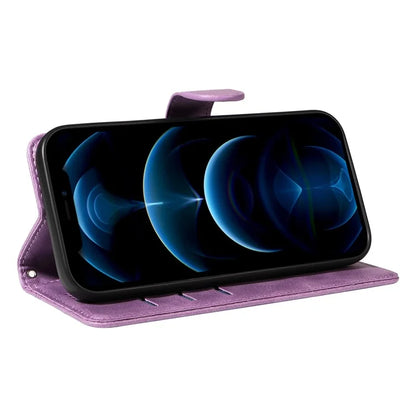 For iPhone 12 Pro Max Case Leather Wallet Cover T-Shape Lines Imprint