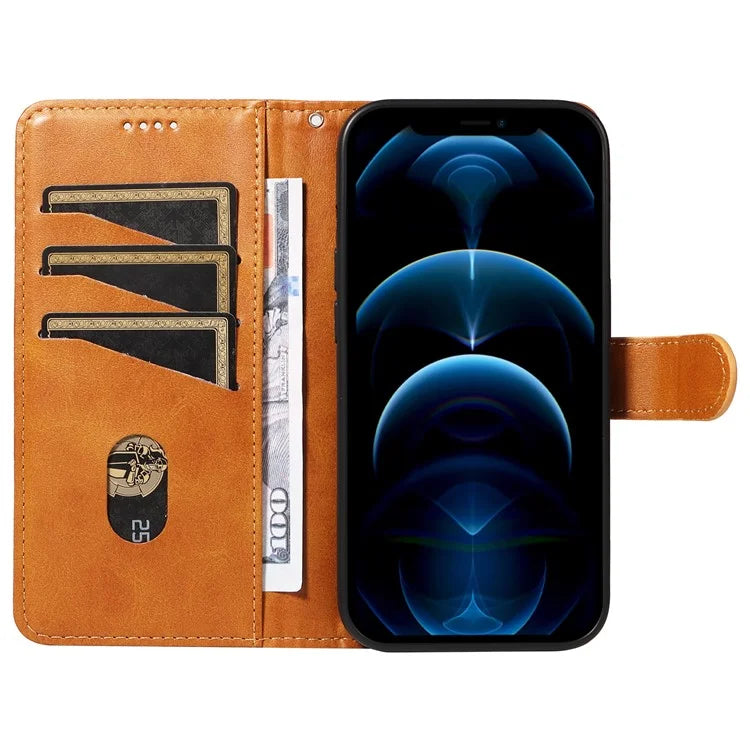 For iPhone 12 Pro Max Case Leather Wallet Cover T-Shape Lines Imprint