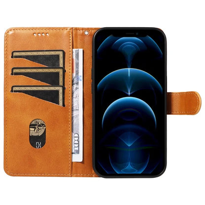 For iPhone 12 Pro Max Case Leather Wallet Cover T-Shape Lines Imprint