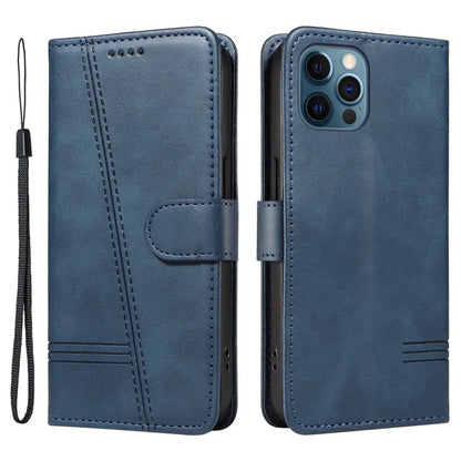 For iPhone 12 Pro Max Case Leather Wallet Cover T-Shape Lines Imprint