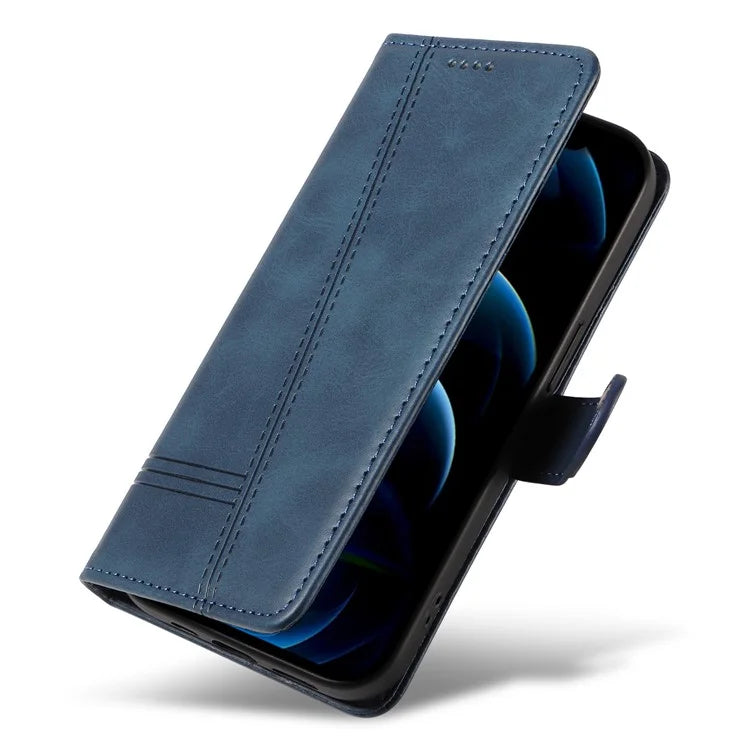 For iPhone 12 Pro Max Case Leather Wallet Cover T-Shape Lines Imprint