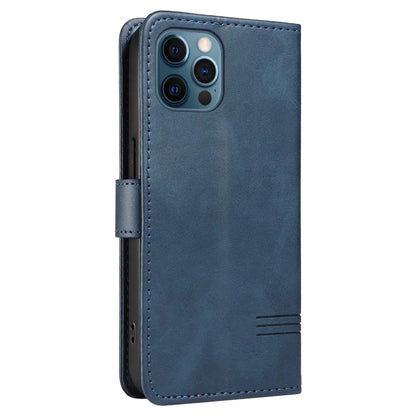 For iPhone 12 Pro Max Case Leather Wallet Cover T-Shape Lines Imprint