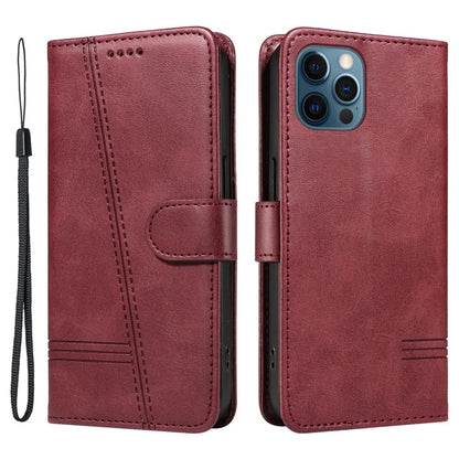 For iPhone 12 Pro Max Case Leather Wallet Cover T-Shape Lines Imprint