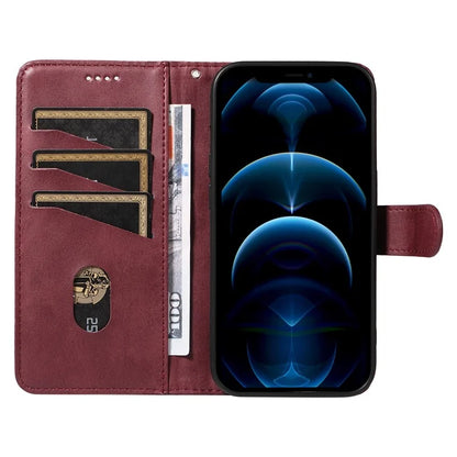 For iPhone 12 Pro Max Case Leather Wallet Cover T-Shape Lines Imprint