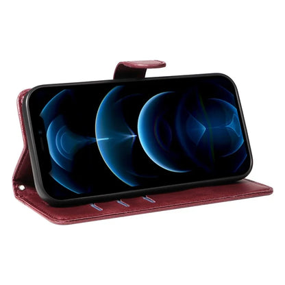 For iPhone 12 Pro Max Case Leather Wallet Cover T-Shape Lines Imprint