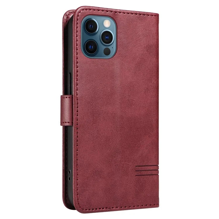 For iPhone 12 Pro Max Case Leather Wallet Cover T-Shape Lines Imprint