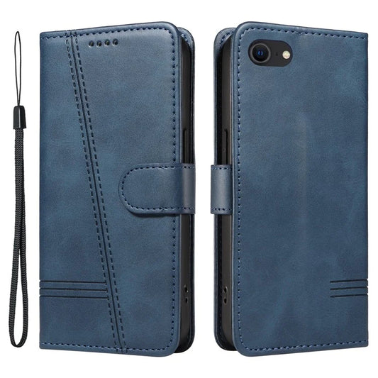 For iPhone 6 / 7 / 8 / SE (2020) / SE (2022) Phone Case Imprinted Line PU Leather Cover Wallet with Wrist Strap
