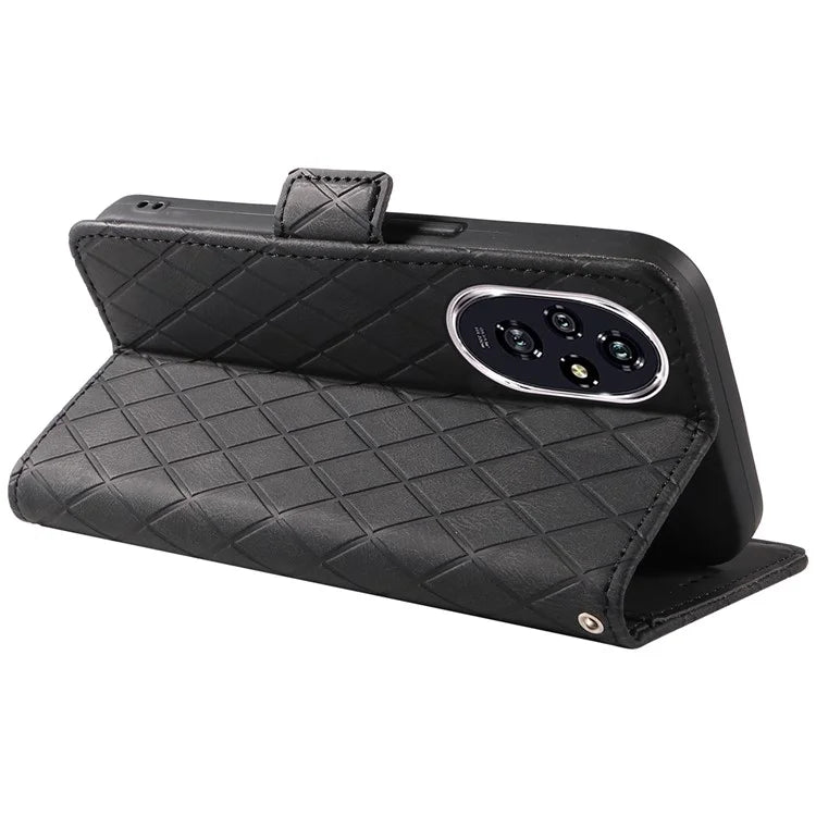 For Honor 200 5G Wallet Case Rhombus Pattern Imprint Leather Phone Cover