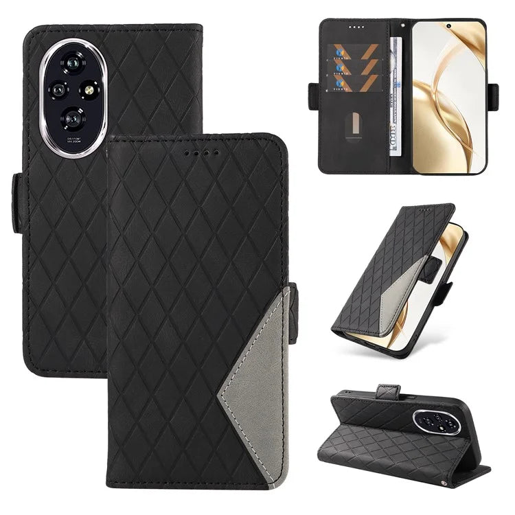For Honor 200 5G Wallet Case Rhombus Pattern Imprint Leather Phone Cover