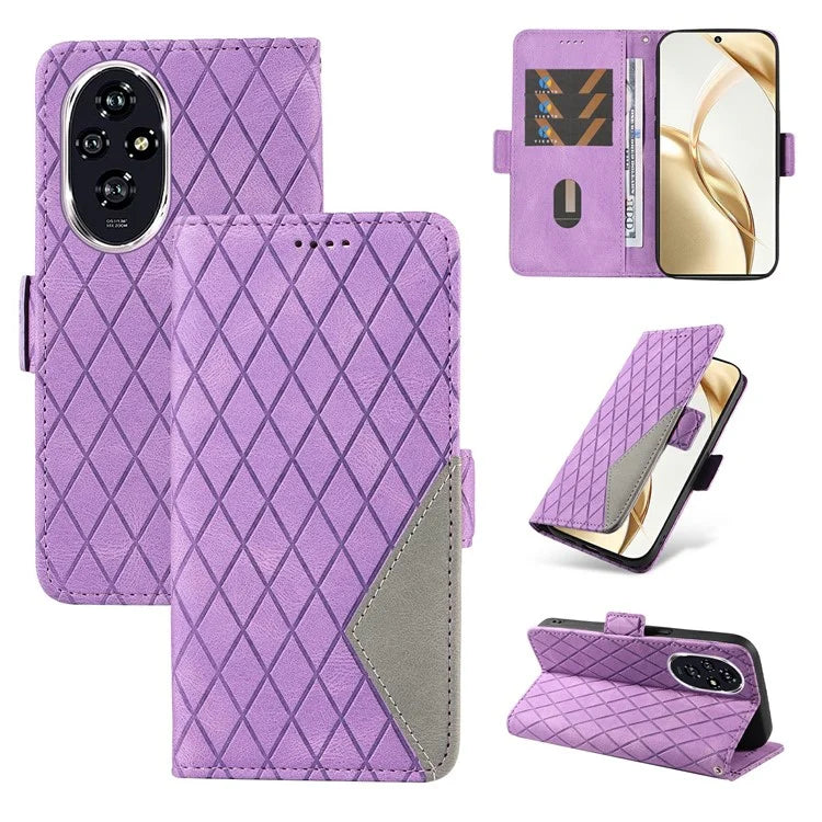 For Honor 200 5G Wallet Case Rhombus Pattern Imprint Leather Phone Cover