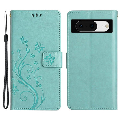 For Google Pixel 8 Phone Case Leather Flip Cover Butterfly Flower Pattern Imprinted