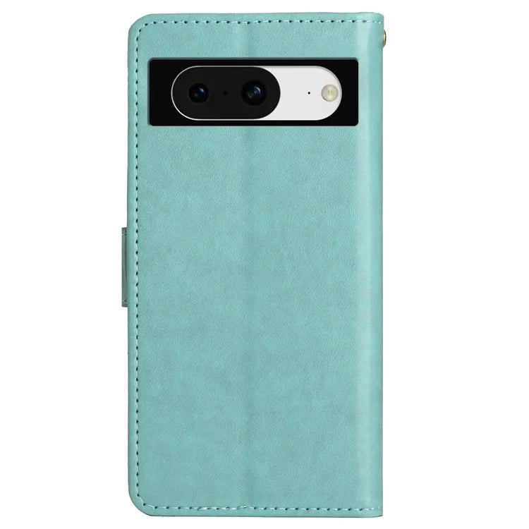 For Google Pixel 8 Phone Case Leather Flip Cover Butterfly Flower Pattern Imprinted