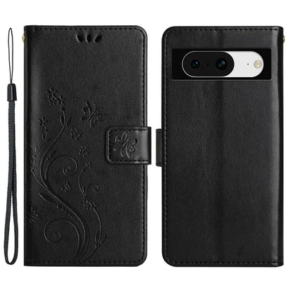 For Google Pixel 8 Phone Case Leather Flip Cover Butterfly Flower Pattern Imprinted