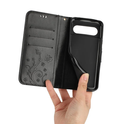 For Google Pixel 8 Phone Case Leather Flip Cover Butterfly Flower Pattern Imprinted