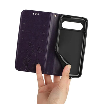 For Google Pixel 8 Phone Case Leather Flip Cover Butterfly Flower Pattern Imprinted