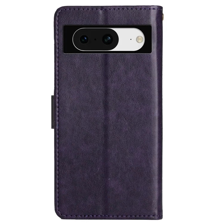 For Google Pixel 8 Phone Case Leather Flip Cover Butterfly Flower Pattern Imprinted