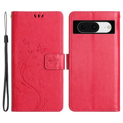 For Google Pixel 8 Phone Case Leather Flip Cover Butterfly Flower Pattern Imprinted
