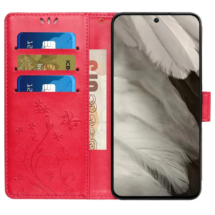 For Google Pixel 8 Phone Case Leather Flip Cover Butterfly Flower Pattern Imprinted