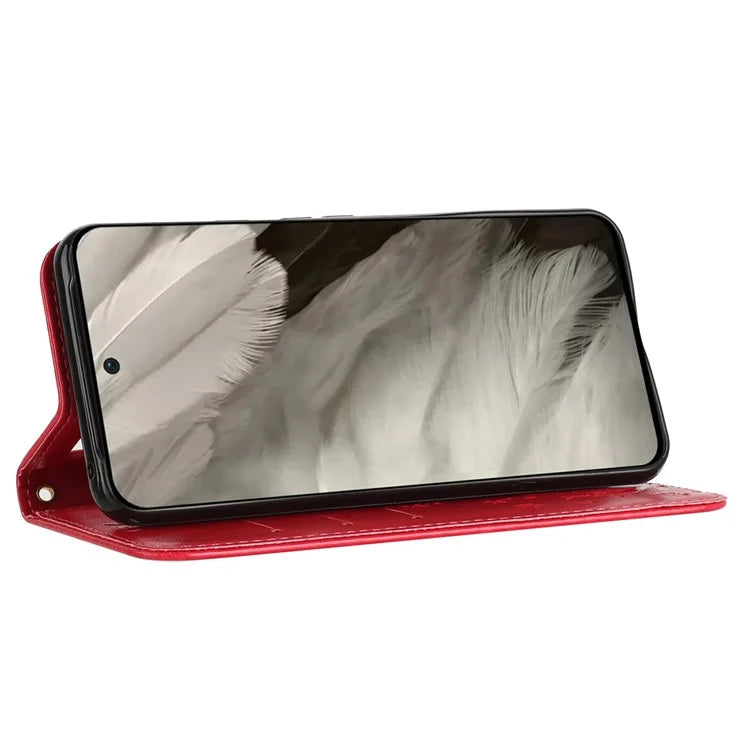 For Google Pixel 8 Phone Case Leather Flip Cover Butterfly Flower Pattern Imprinted