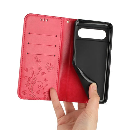 For Google Pixel 8 Phone Case Leather Flip Cover Butterfly Flower Pattern Imprinted