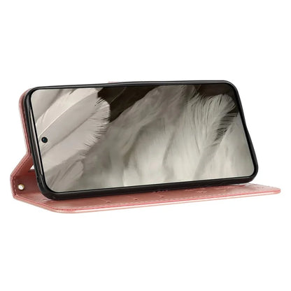 For Google Pixel 8 Phone Case Leather Flip Cover Butterfly Flower Pattern Imprinted