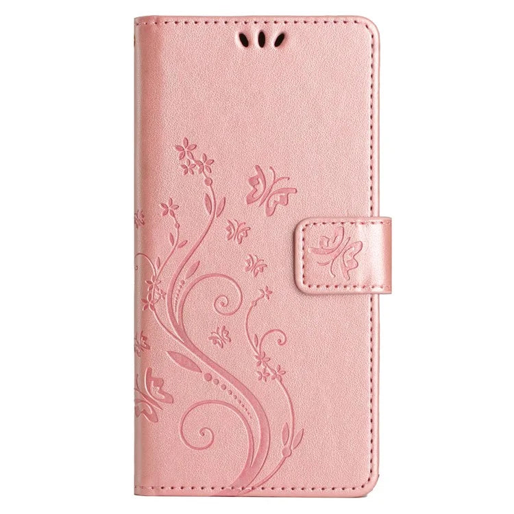 For Google Pixel 8 Phone Case Leather Flip Cover Butterfly Flower Pattern Imprinted