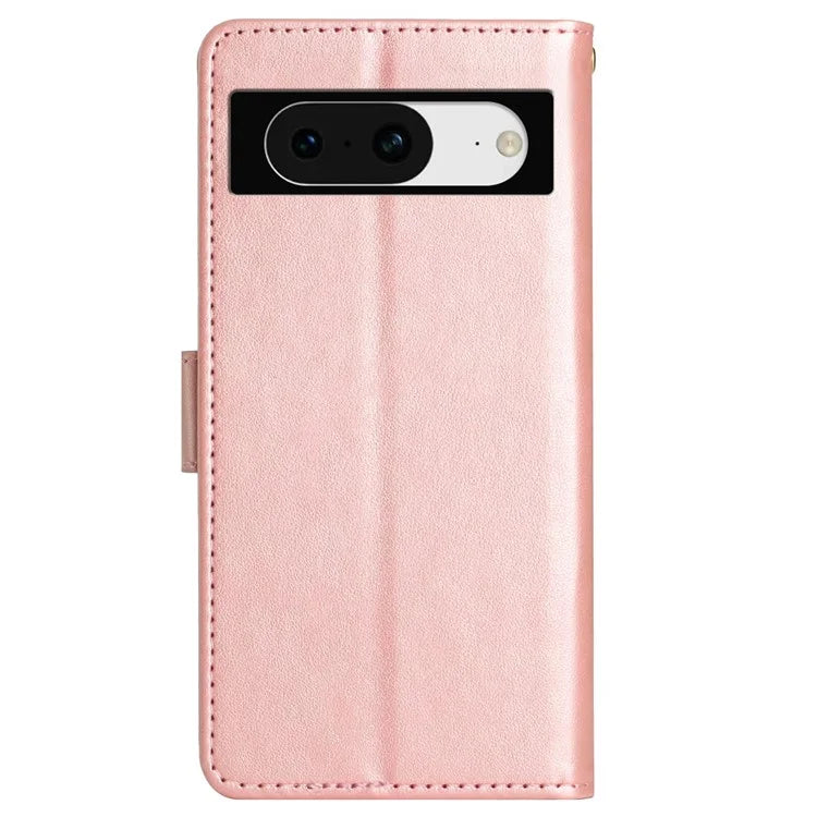 For Google Pixel 8 Phone Case Leather Flip Cover Butterfly Flower Pattern Imprinted